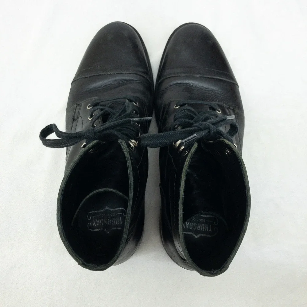 Thursday Boot Company Captain Boots Mens 9.5 Black Leather Cap Toe Hand Made